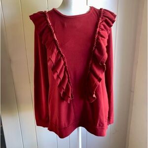 EVY’S TREE Truly in Ruby Double Layer Ruffle Jersey Knit Sweatshirt Top Size MED